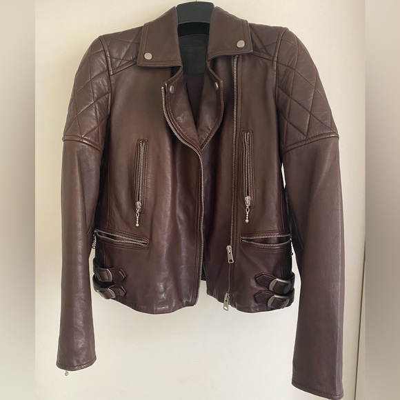 AllSaints Armstead Biker Leather Jacket in Oxblood - Picture 1 of 16
